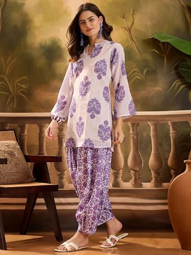 Image of EthnicJunction Women's Linen Floral Print Summer Wear Straight Short Kurti With farshi Salwar Set | Kurta Pant Set | Office wear Kurta Set | farsi salwar suit | raksha bandhan gift dress for women