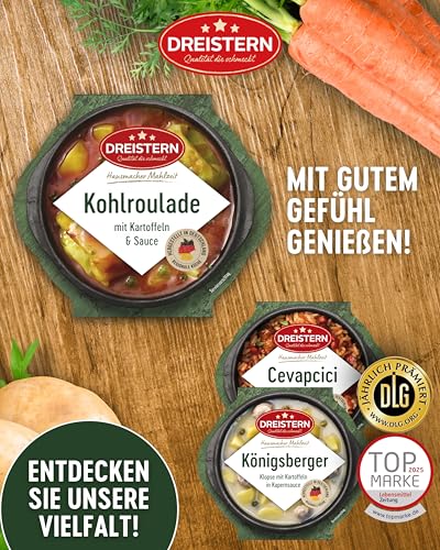 DREISTERN Kohlroulade 400g I Mit würziger Fleischfüllung in Sauce I Herzhaftes Fertiggericht in Mikrowellenschale I Lange Haltbarkeit dank natürlicher Konservierung I Hausmacher Qualität