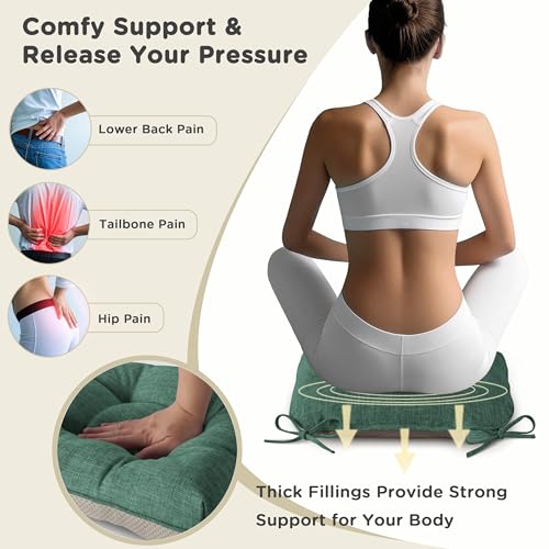 Image of AddGrace Chair Cushions for Dining Chairs Set of 1 Kitchen Seat Cushions with Ties and Non Slip Backing Tufted Indoor Seat Pad for Kitchen Dining Room 18 inch x 17 inch x 3 inch Dark Green