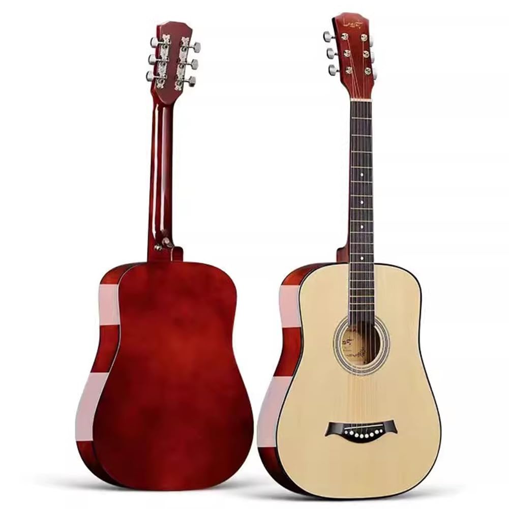 Zestaw gitar akustycznych dla początkujących, Instrument drewniany z pełnym zestawem akcesoriów, Kostki Przenośna gitara podróżna,Natural,40in