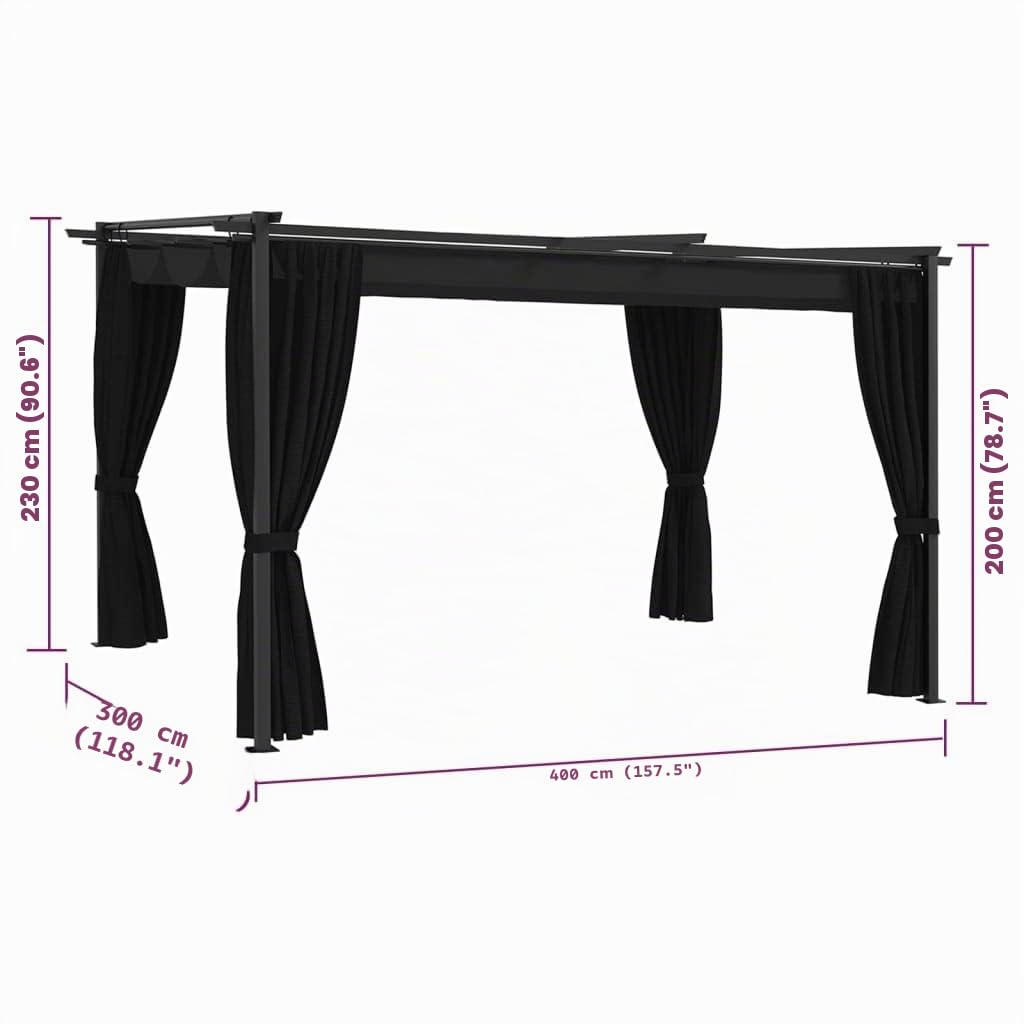 IKAYAA Pérgola de Jardín con Techo Retráctil, Pérgola de Aluminio 4 x 3 m, Cenador de Jardín, Poliéster Resistente al Agua y a UV para Patio Terraza Exterior Antracita