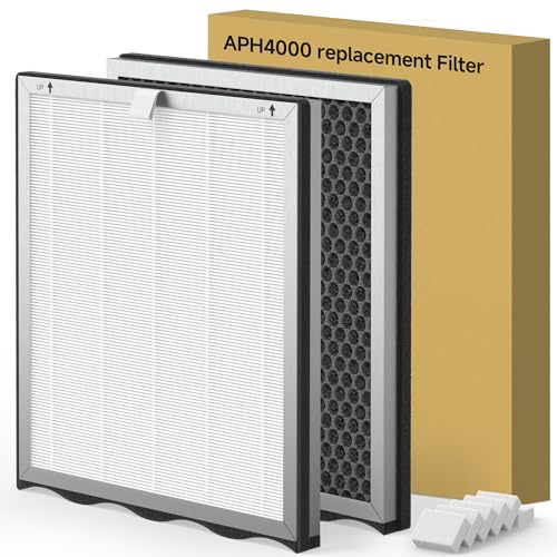 2 Packs Upgraded APH4000 Replacement Filter Compatible with KNKA APH4000 Air Purifier, 2-in-1 Main Filters and Activated Carbon Filter with Extra 6 Aroma Pads