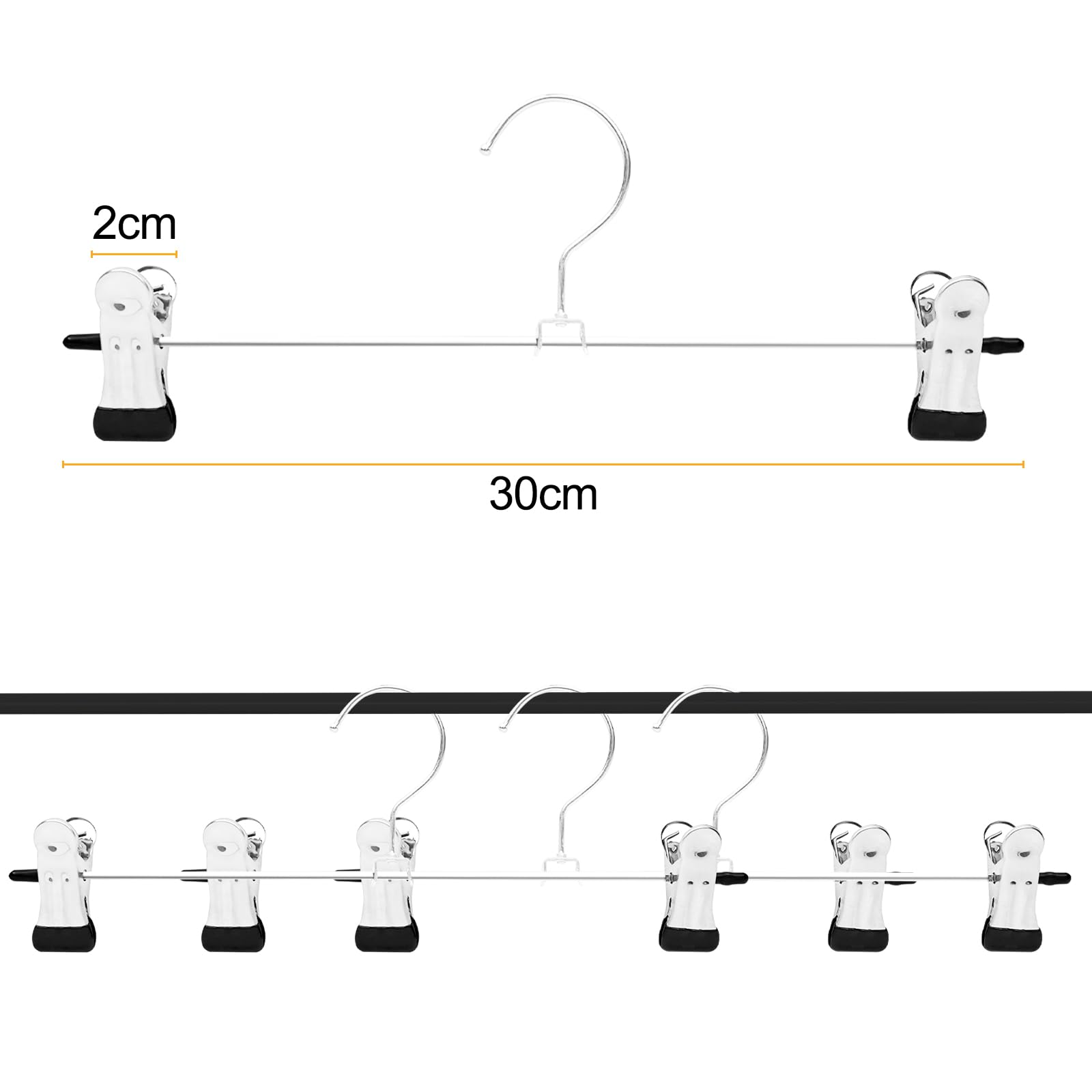 20 Pcs Perchas Pantalones, 30cm Perchas de Metal con Pinzas Clips Antideslizantes, Ahorra Espacio Revestimiento de Metal Cromado para Pantalones, Faldas, Calcetines y Ropa Interior