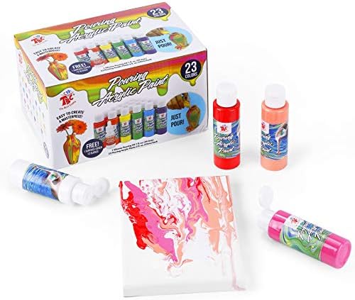 TBC Acrylic Pouring Paint Set Flow Liquid for Kids Adults Beginners Painting Craft on Paper, Canvas, Rock, Wood, Ceramic, Glass - Set of 23 Bottles 60ml with 1 Bottles 30ml Silicon Pouring Oil
