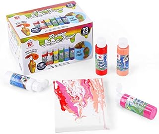 TBC Acrylic Pouring Paint Set Flow Liquid for Kids Adults Beginners Painting Craft on Paper, Canvas, Rock, Wood, Ceramic, Glass - Set of 23 Bottles 60ml with 1 Bottles 30ml Silicon Pouring Oil