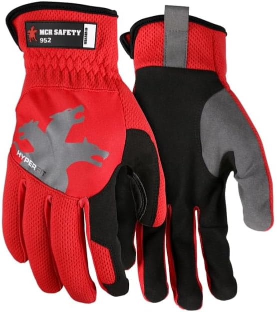 MCR Safety 952L HyperFit Mechanics Work Gloves, Synthetic Leather Palm Reflective Logo on Super