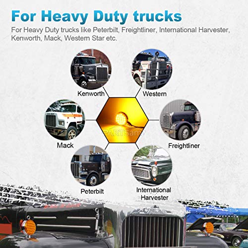 Partsam 2Pcs Round Double Face Amber 48Led Pedestal Fender Rear Turn Signal Parking Lights Post Mount, Dual-Face Led Marker Trailer Lights Replacement For Kenworth/Peterbilt/Freightliner Trucks #TOP6