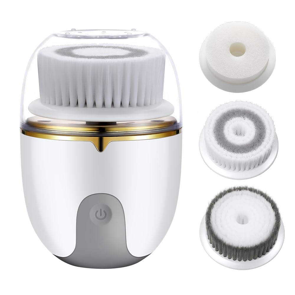 [Upgrade] Facial Cleansing Brush Face Scrubber, Electric Face Brush Waterproof Rechargeable Facial Exfoliating Spin Cleanser Device for Exfoliating Deep Cleansing, Cleaning for Women & Men (White)