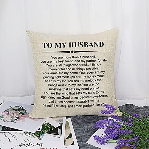Mikela To My Husband Gift Decorative Cushion Cover Birthday Valentines Anniversary Wedding Gift for Husband Groom Fiance from Wife Linen Throw Pillow Cover Pillow Case for Sofa Car 18"x 18"