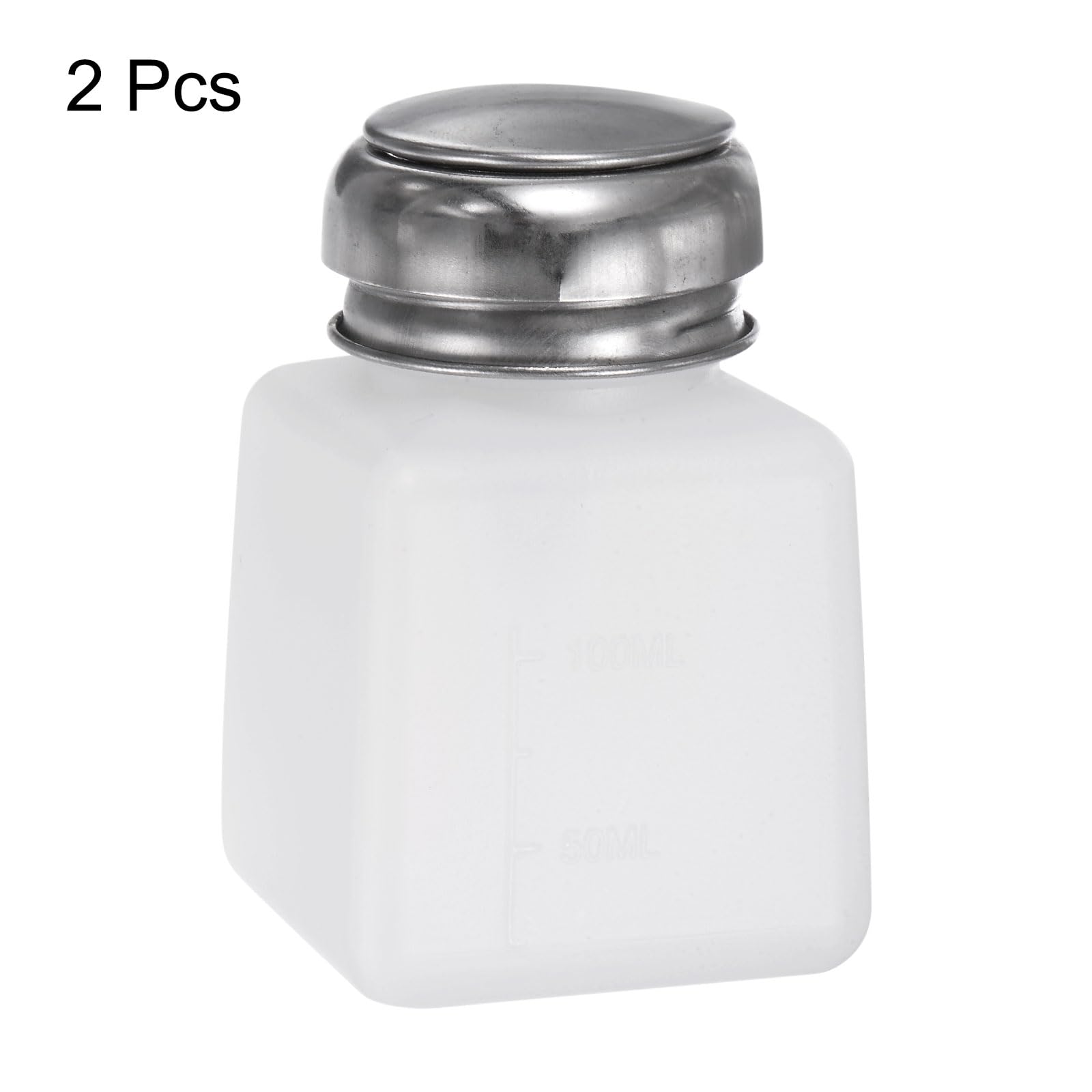 QUARKZMAN 2pz Distributore Alcol Solvente 100ml (3,4oz) Bottiglia Pompa Dispenser Liquido a Pressione con Coperchio in Acciaio Inox Sigillante per Acetone Detergente Rimuovi Smalto, Bianco