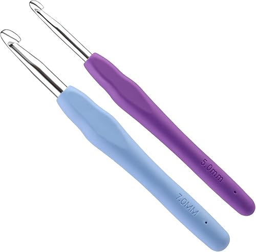 Yizzvb 2 Pack Crochet Hooks, Size 5.0mm7.0mm Extra Smooth Ergonomic Handle for Arthritic Hands, Soft Crochet Needle for Beginner and Crochet DIY