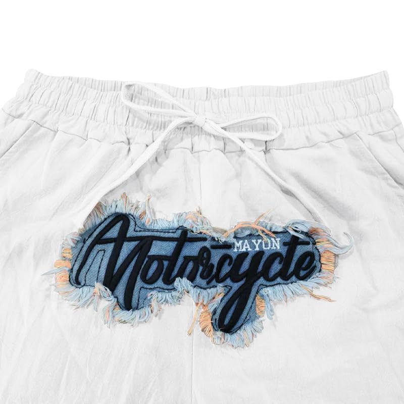 Mens Linen Pants Embroidered Casual Baggy Pants Lightweight Wide Leg Drawstring Beach Trousers with Pockets3