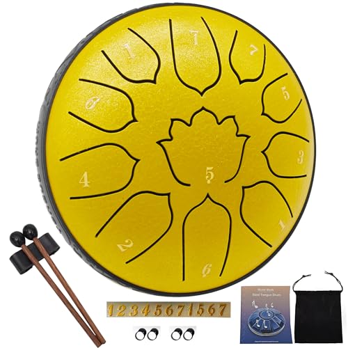 LONCHAN Steel Tongue Drum 11 Notes 6 Inches, Rain Drum for Outside with Bag, Music Book, Mallets, Finger Picks, Stickers – Meditation & Yoga Steel Drum