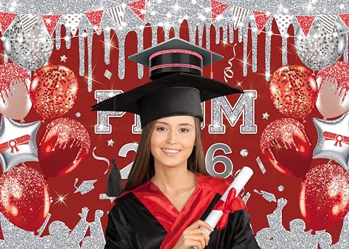 Fondo fotográfico rojo y plata graduación 2026 10x8ft miniatura 2