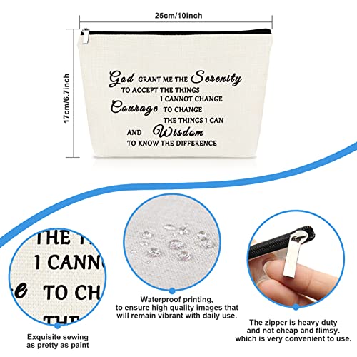 Christian Makeup Bag Serenity Prayer Gift Inspirational Gift for Women Cosmetic Bag Sobriety Addiction Recovery AA Gifts Religious Gift for Her Encouragement Motivational Gift Travel Toiletry Pouch - Image 2