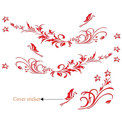 Image of Car Body Decals Carved Hollow Flower Butterfly Decorative Stickers Anti-Scratch for Cars, Vans, SUVs, Trucks,Set of 3 pcs (Red)