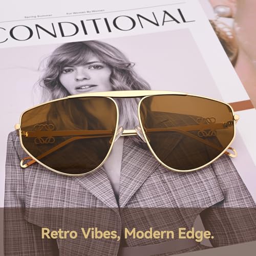 Oversized Aviator Sunglasses for Women Men Trendy Fashion Big Shades Tinted Lens Gold Metal Sun Glasses UV4002