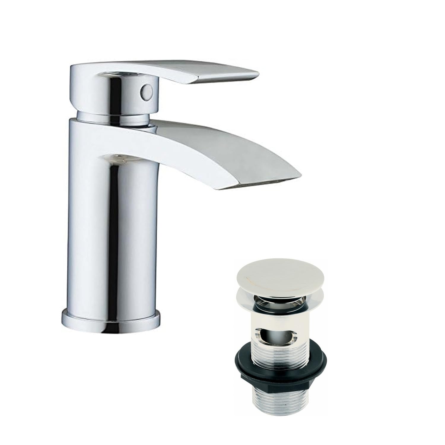Faul Chrome Waterfall Basin Tap - Single Lever Handle Mixer Tap for Bathroom Basin with Pop Up Sink Waste