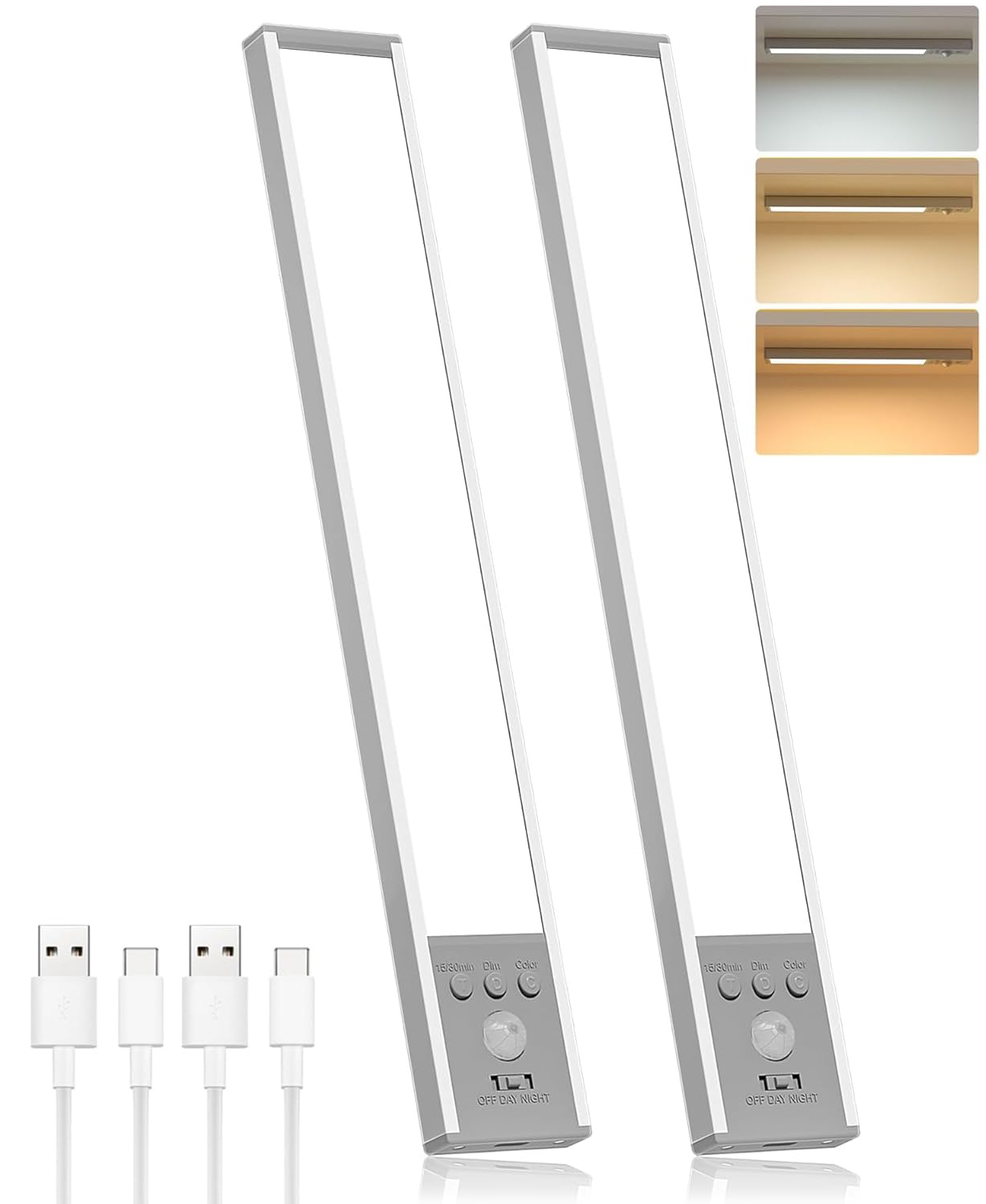 Under Cabinet Lighting Wireless, Rechargeable Motion Sensor Light Indoor 1500mAh, 3 Color Dimmable Closet Light Battery Operated with LED Power Display, Under Counter Lights for Kitchen, Home 30cm