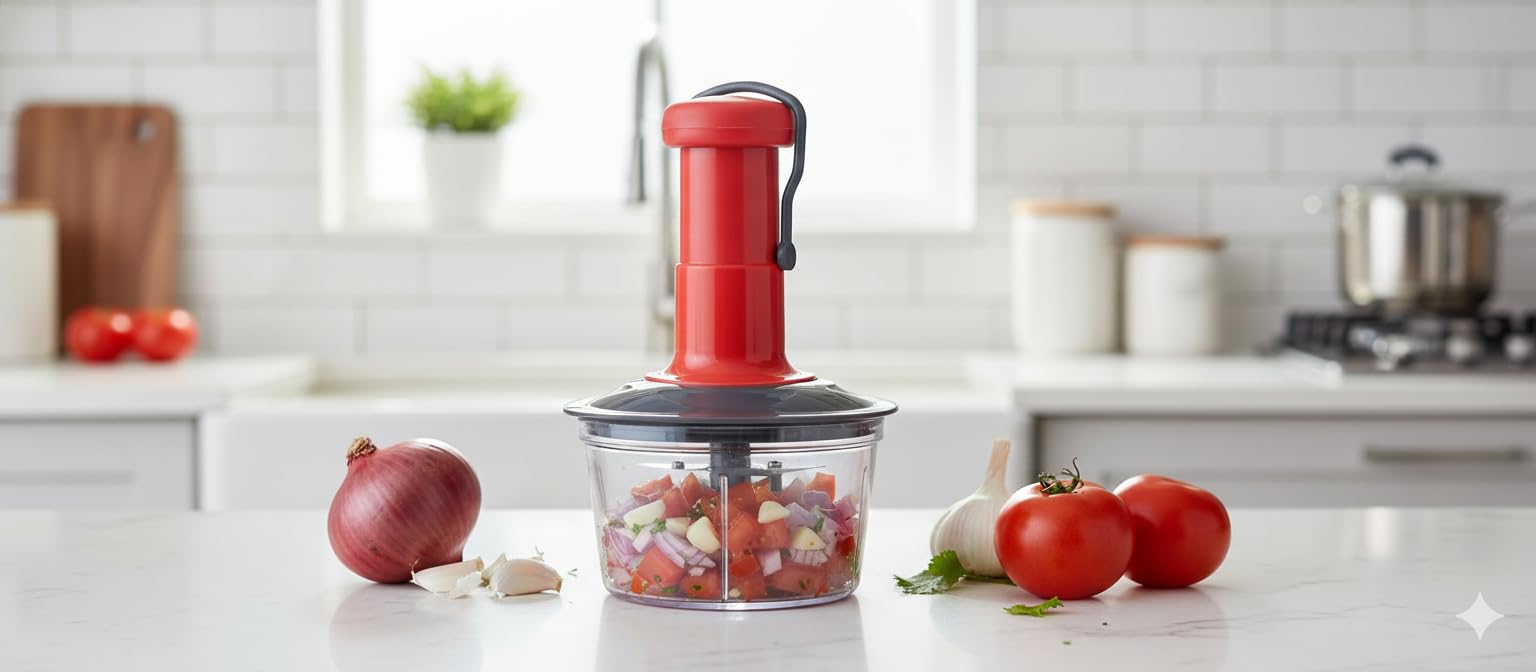 Manual Food Chopper with Twist-Release Mechanism, Hands-Free Vegetable Cutter and Dicer (RED)-image-5