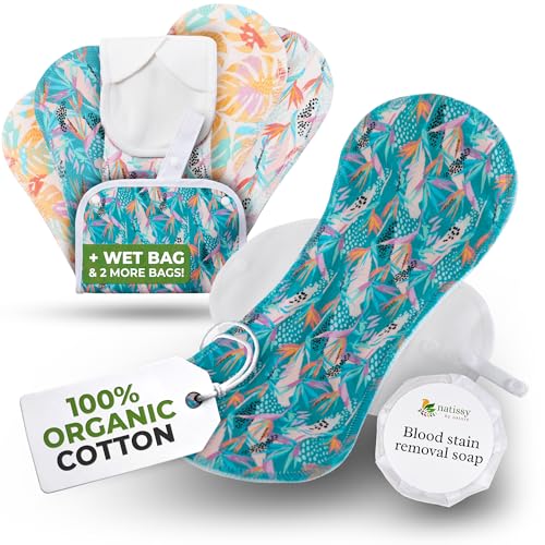 EcoConfort compresas reutilizables en algodón orgánico para flujo abundante e incontinencia (L+XL, 6 uds.); lavables a alta T°; cómodas y no irritantes, compresas de tela para una higiene de mujeres