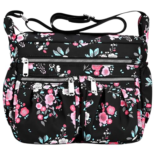 FAVORTALK Women's Cross-Body Bags Multi Pocket Casual Ladies Handbags Shoulder Messenger Bag for Travel Hiking Daily Phone Cross Body Bag Women Floral Crossbody Bags,B39506