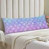Body Pillow Cover with Zipper Pink Blue Mermaid Scales Long Case Protector Watercolor Fish Rainbow Decorative Soft Large Pillowcases Covers Cushion Gift 20x54 Inch