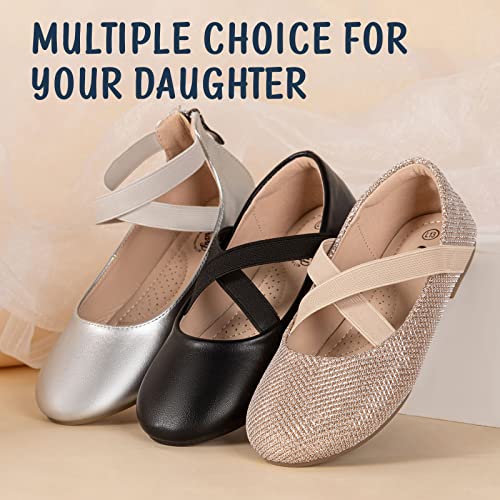 Trary Girls Ballet Flats Roman With Elastic Ankle Strap - Ballet Dress Shoes Silver Size 1 #TOP4