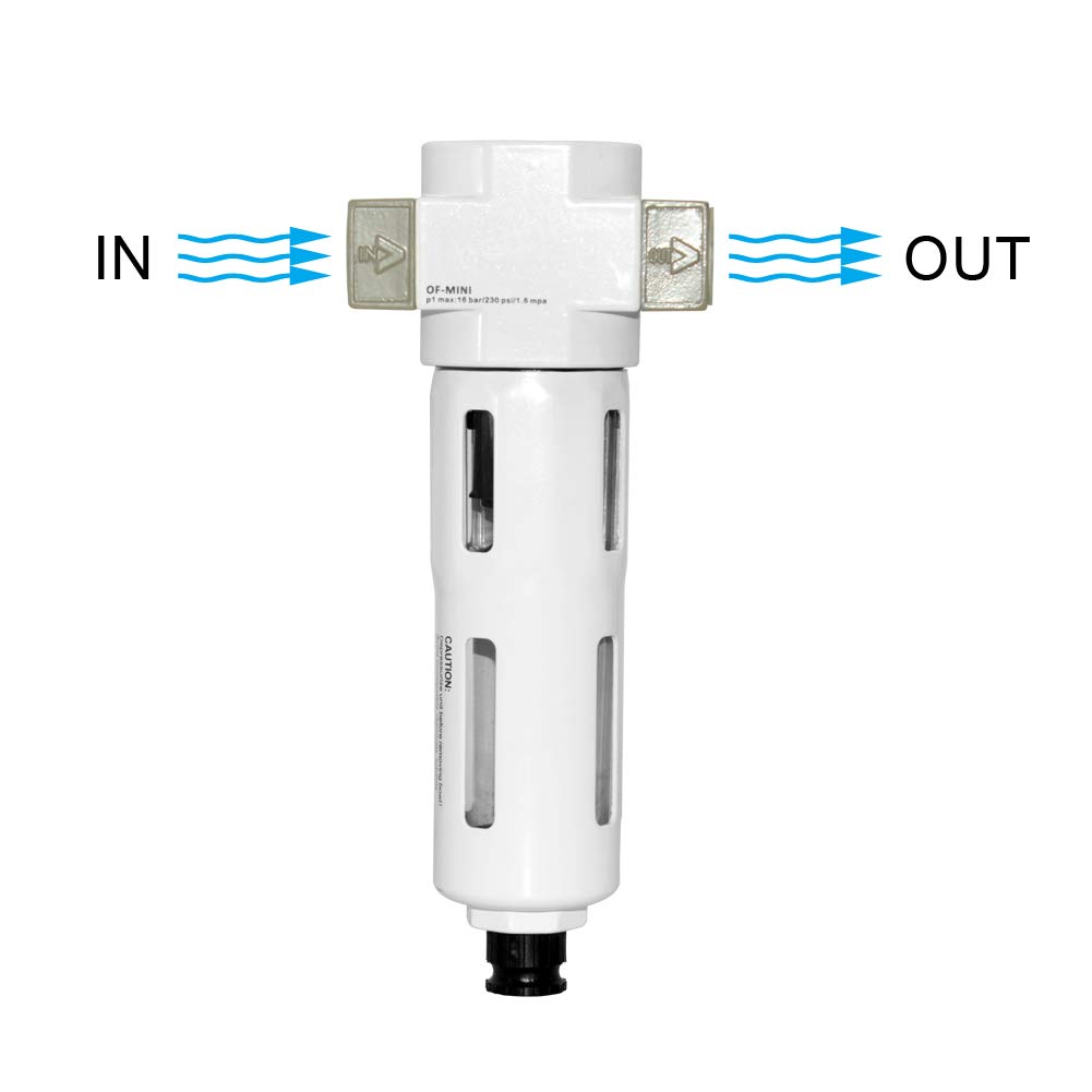 Beduan 1,27 cm Luft-Inline-Druckpartikelfilter, Feuchtigkeits-Wasserfangfilter mit sichtbarer Schüssel, halbautomatischer Ablauf (MIDI)