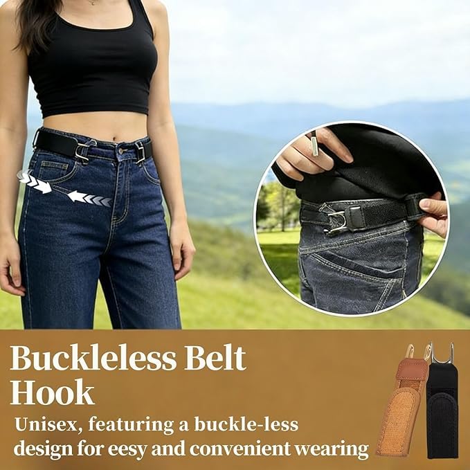 Buckleless Belt Hook, Metal Hook Tactical Elastic Belt, Adjustable Magic Tape No Buckle Edc Band, for Man Women - 3