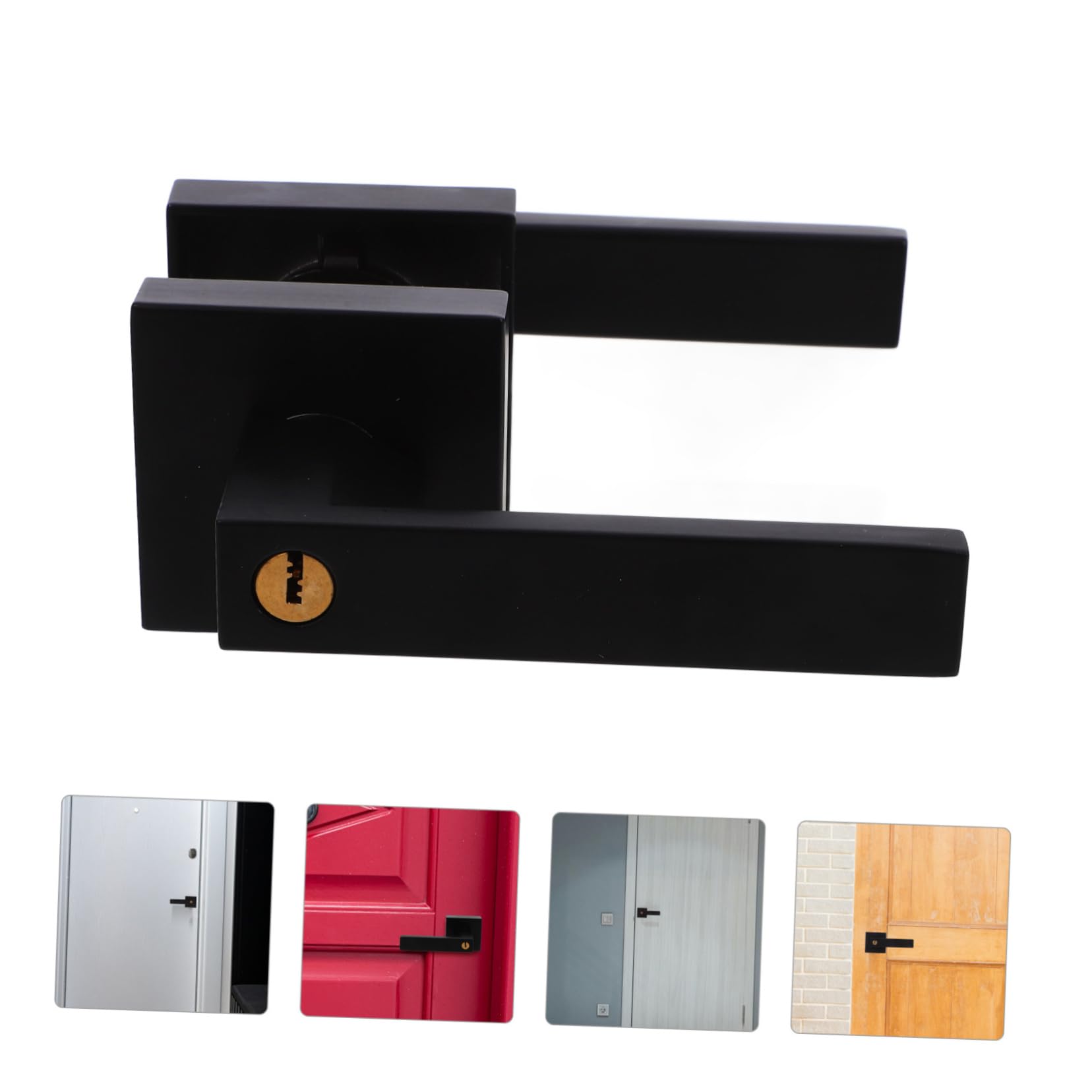 Operitacx Juego de Manijas Seguridad Reforzada y Acabado Mate para Puerta con Cerradura de Aluminio Negro para Puertas Interiores de 30-50mm en Cocinas y Habitaciones