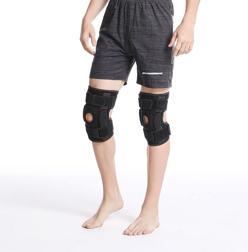 Rodillera de 2 piezas con bisagra - Rótula abierta ajustable con correas paralelas y estabilizadores laterales duales - Soporte de compresión para el alivio del dolor de rodilla y la recuperación