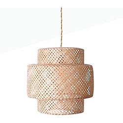 Lampara Bambu Habitacion B·LED BARCELONA LED BarcelonaLED Lámpara Colgante de Techo Mimbre Natural con Florón de Madera Portalámparas E27 Estilo Nórdico Rústico Pantalla Ø40cm Ratán Bambú para Comedor Salón Dormitorio