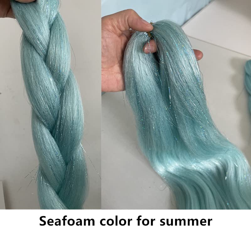 Miniatura 3 de Nuevo oropel brillante con purpurina con trenzas jumbo, color espuma de mar, 3 unidadeslote de 24 pulgadas, accesorio para rastas de cabello de