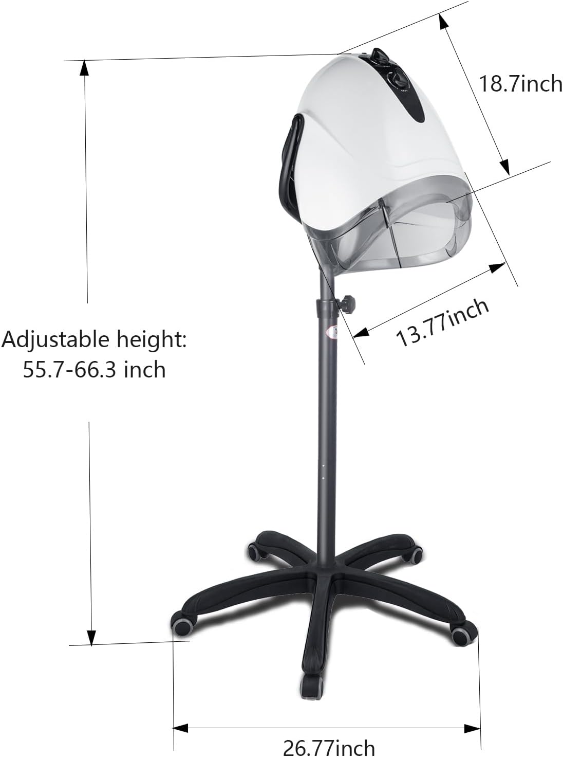 1000W Professional Hooded Hair Dryer,Standing Blow Hair Dryer with Cap and Wheels,Temperature and time are Adjustable,Suitable for Salon and Home - Image 3