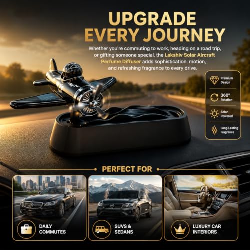 Image of Car Dashboard Solar Airplane Perfume Diffuser | 360 Rotating Propeller Air Freshener | Solar Powered Aircraft Ornament for Car Interior Decoration | Dashboard Fragrance Diffuser & Decorative Gift