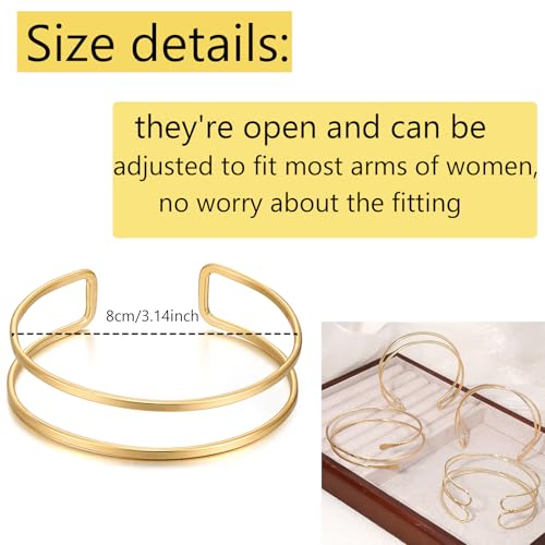 YVVLEE 4 Pieces Gold Arm Cuff Bracelets Set Jewelry Upper Coil Bangle Bracelets Adjustable Armband Set for Women2
