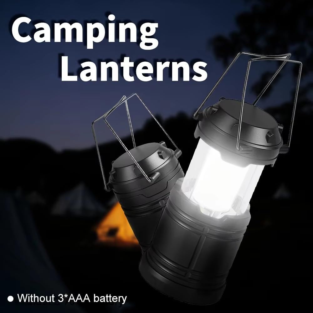 Lantern Camping Essentials Lights, Led Flashlight for Power Outages, Tent Lights for Emergency, Survival Gear and Supplies for Hurricane, Battery Operated Lamp, 2 Pack, Black