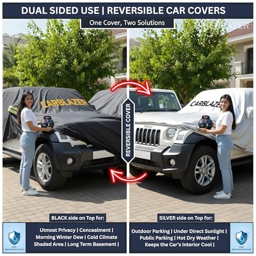 Image of CARBLAZER Portable & Semi-Automatic Full Body Car Covers: Heavy Duty Device| Anti-Theft| Dust & Scratch Proof | Water & Wind Resistant|Custom Fit| Dual-Side Cover, Compatible for Toyota VellFire