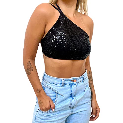 Cropped De Paete Brilho Festa Lantejoulas Moda Feminina Promação Hoje (36/38, PRETO)