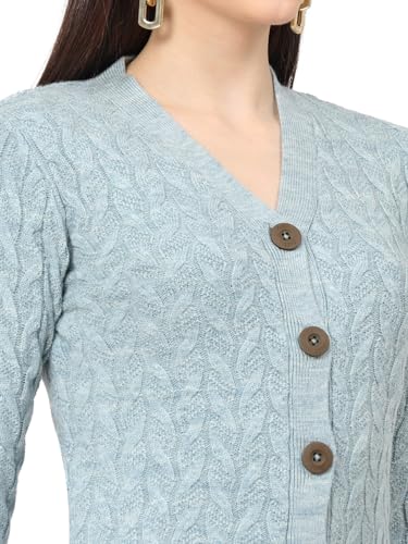 Image of Kalt Women Full Sleeves Cable Button Acrylic V-Neck Sweater
