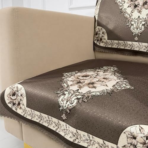Image of Homerz Premium Waterproof Jasmine Joe Sofa Seat Cover - Floral Printed Sofa Protector | Non-Slip, Washable & Durable Sofa Protector (Coffee, 1 Seater with Back)