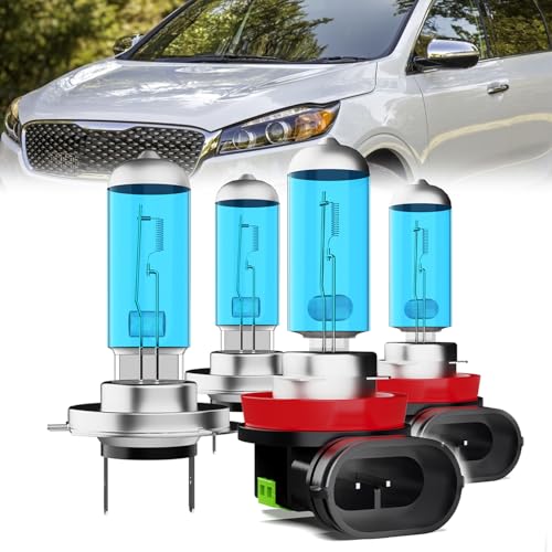 Image of Headlight Bulbs Compatible With Kia Sorento 2011-2016,H7 High Beam + H11 Low Beam Halogen Light Bulb Combo,Super Bright 6000K White,Plug and Play,Pack of 2