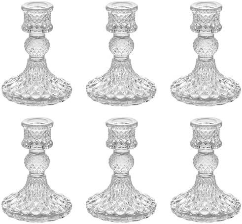 6 Pack Glass Taper Candlestick Holders, Clear Candlestick Holders...