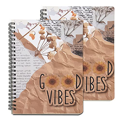 Image of Papboo A5, Good Vibes, Handy, Easy to Carry Spiral Wiro Notebook Pack of Two : 100 GSM Natural Shade Paper, Dot Grid, 2 * 120 = 240 Pages, Journal, Diary, Gift