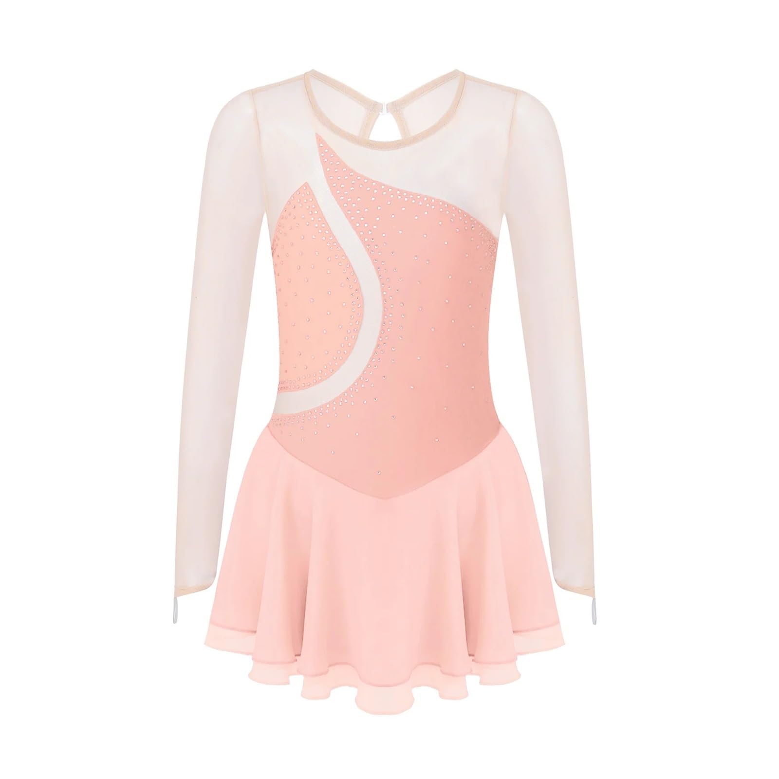 Body Da Ginnastica Per Ragazze Vestito Da Pattinaggio Artistico Con Strass A Maniche Lunghe For Bambine, Patchwork, Balletto, Ginnastica, Danza, Body