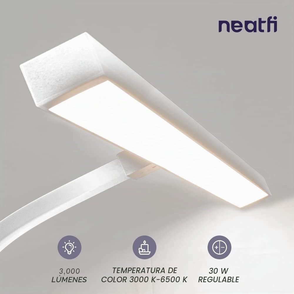 Neatfi (Nuevo Modelo) Lámpara de escritorio LED elegante y moderna con abrazadera, 3.000 lúmenes, 3000K-6500K, luz de monitor regulable con 5 niveles de brillo y 5 modos de luz (80 CM, Blanco)