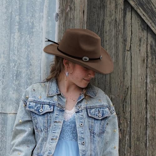 Image of LIDHAY Cowboy Hat for Women and Men Felt Wide Brim Suede Cowboy Cowgirl Hats Felt Cattleman Western Hats