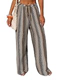 ZAFUL Womens Beach Cover Up Pants Sexy Crochet Drawstring Elastic Boho Swimsuit Cover Up Long Pants Beach Wear Brown S