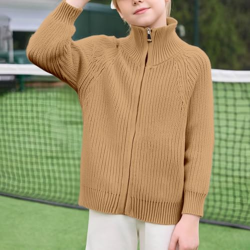 Toddler Kids Cotton Sweater Boys Girls Full Zip Up Cable Ribbed Knit Mock Neck Outerwear Casual Preppy Long Sleeve Tops2